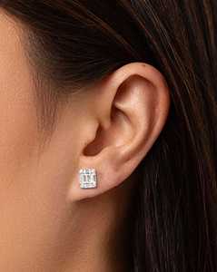 Baguette Round Cut Lab Grown Diamond Stud Earrings Cluster Prong Set Modern Minimalist Studs Custom Wholesale 14K 18K Solid Gold - Product Image 2