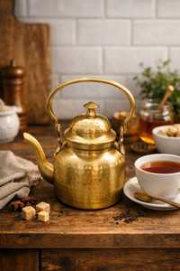 Luxury Brass <b>Tea</b> <b>Set</b> with Teapot, <b>Cups</b>, Saucers and Serving Tray – Traditional Indian Handcrafted Brass <b>Tea</b> & Coffee <b>Set</b> - Product Image 1