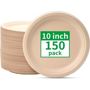 Piatti di Carta Biodegradabili Resistenti da 10 Pollici [Confezione da 150] Compostabili e Realizzati con Fibre Naturali di Canna da Zucchero - Product Image 1