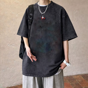 Camiseta Gráfica Oversize Vintage Lavada para Hombre, 240g, 100% Algodón Pesado, Manga Corta, Ajuste Holgado, Estilo Urbano, Fabricante, Verano - Product Image 1
