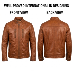 Veste en cuir de mouton épaisse pour homme 600 GSM, marron foncé, avec empiècement de joque tricoté, écologique, imperméable, logo personnalisé imprimé au laser - Product Image 2