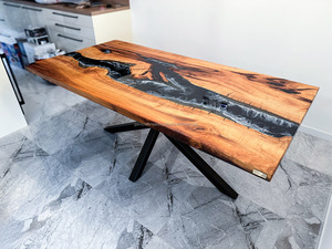 Luxury <b>Epoxy</b> Resin Wood Dining <b>Table</b> Handmade River <b>Table</b> with Live Edge Design for Home & Restaurant Furniture - Product Image 5