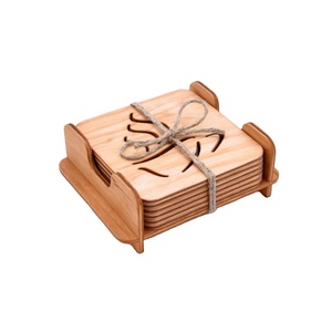 Dessous de verre en pierre en bois Matériau et caractéristique écologique Tasse en bois caboteur corde emballage avec support et taille personnalisée - Product Image 1