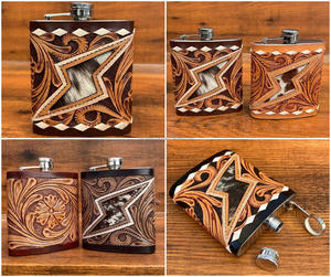 ขวดไวน์สแตนเลส7ออนซ์กลางแจ้งสำหรับผู้ชายขวดสะโพกทำจากหนังวัวกำหนดเองขายส่ง - Product Image 3