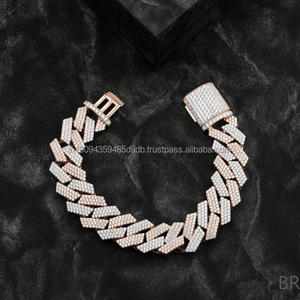 Two Tone Moissanite Diamond Cuban Link <b>Bracelet</b> Crafted in 925 <b>Sterling</b> <b>Silver</b> with Fully Iced Hip Hop Luxury Design - Product Image 1