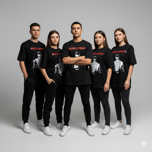 เสื้อยืดแขนสั้นผู้ชาย พิมพ์ลายสกรีน โอเวอร์ไซส์ ผ้าฝ้ายหนา สตรีทแวร์ พิมพ์ลายสกรีนตามสั่ง ทรงไหล่ตก - Product Image 5