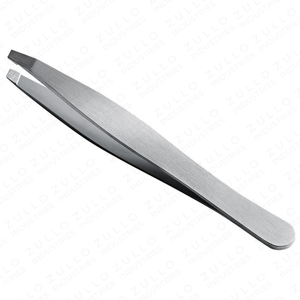 Pinzas de Cejas de Acero Inoxidable Plateado de Primera Calidad, Punta Recta Inclinada, Acabado Lijado, Herramienta de Belleza de Marca Privada OEM - Product Image 4