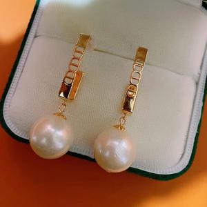 Large 11-12mm Freshwater Pearls with Subtle Imperfections <b>Fine</b> <b>Dangle</b> <b>Earrings</b> - Product Image 2