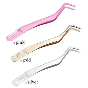 แหนบหวีขนตาสแตนเลสหลากสี ปลายโค้ง ใช้สำหรับติดขนตาปลอม 2 in 1 พร้อมหวีในตัว - Product Image 4
