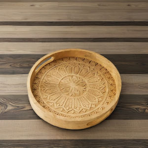 Bandeja Redonda Tallada en Madera de Mango - Product Image 6