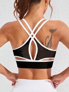 Ladies Seamless Anti-Chafe Running Bra | <b>Cross</b> Back Keyhole Cutout Sportswear Tank | Solid Dyed Padded Activewear <b>Top</b> - Product Image 5