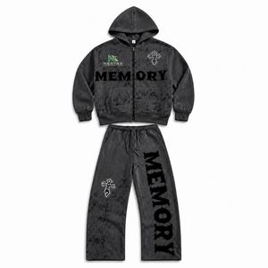 Ensemble de survêtement personnalisé pour homme, effet délavé à l'acide, avec fermeture éclair, style Y2K, streetwear, polaire d'hiver, 2 pièces - Product Image 5