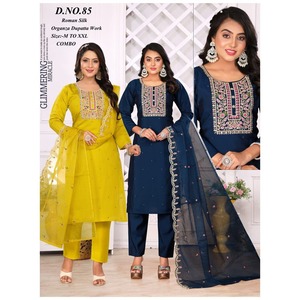 Kurti de Seda Romana, Diseño de Lujo para Mujer de Oficina, Choli para Elegancia, Comodidad, Ropa Casual de Calle, Traje Salwar - Product Image 1