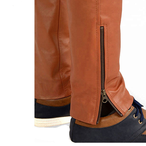 Pantalones de Cuero PU para Hombre, Estilo Hip Hop, a la Moda, Resistentes al Viento, de Cintura Media, Rectos, Color Personalizado, Estilo Crazy Horse, Marrón, con Cierre a Presión - Product Image 6