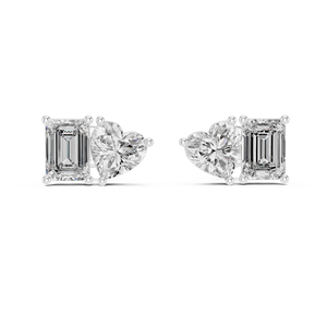 elegant heart and emerald cut diamond stud earrings in solid 14k gold handcrafted fine jewelry for women and brides - Product Image 5
