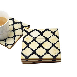 Posavasos de madera y hueso con soporte, posavasos de diseño blanco y negro para bebidas, producto en oferta, venta al por mayor - Product Image 4