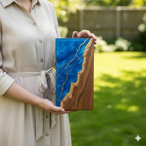 Celestial Blue & Gold Resin Cremation Urn Modern Wood Memorial Keepsake Luxury Handcrafted Rosewood Urn <b>Box</b> Hummingbird Tribute - Product Image 4