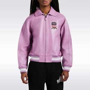 Chaqueta Bomber de Cuero Rosa Avirex con Parche Estampado de EE. UU. en la Espalda, Diseño Unisex, Ropa Casual de Invierno, Estilo Elegante y Ajustado, Venta al por Mayor, Patchwork - Product Image 2