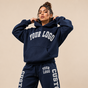 Custom Print Ribbed Hem And Cuffs Baggy Hoodie <b>Jogger</b> Set Plush <b>Fleece</b> Fabric For <b>Women</b> Cold Weather Wholesale - Product Image 5