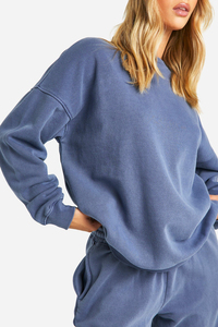 Pull à capuche surdimensionné pour femme, couleur unie, 100% coton molletonné, respirant, tricoté, épaules tombantes, manches longues, poches, vêtements d'automne - Product Image 6