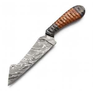 Cuchillo de cocina para exteriores de acero de Damasco hecho a mano con mango de madera tallada y orificio para colgar - Product Image 5