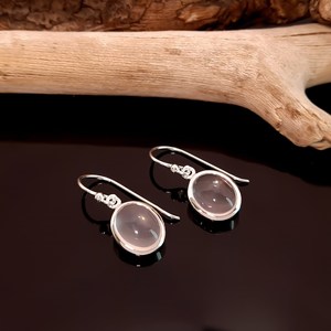 Natural Rose Quartz <b>Earrings</b> 925 Sterling <b>Silver</b> Pink Gemstone Oval Cabochon Handmade Jewelry Gift For Women - Product Image 2