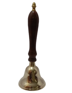 Campana de Mano de Latón Hecha a Mano con Mango de Madera Oscura – Campana de Llamada de Latón Sólido para Escuela, Recepción, Servicio y Oración - Product Image 1