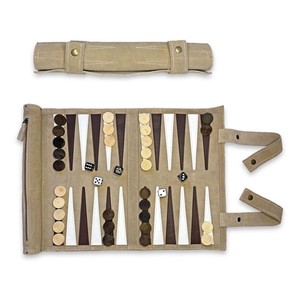 Jeu de backgammon portable personnalisé en cuir suédé véritable, pliable et transportable, avec dés - Product Image 1