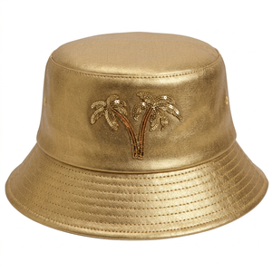 Bob personnalisé rose et vert pour sororité avec broderie de palmier à sequins sur le panneau avant, style unisexe décontracté pour la plage, le printemps et l'été, pour adultes - Product Image 6