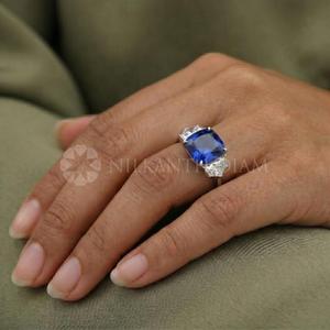 Three Stone Cushion Cut <b>Fine</b> Diamond Jewelry Lab Grown Diamond <b>Ring</b> in White Gold for Wholesale Export from India - Product Image 1