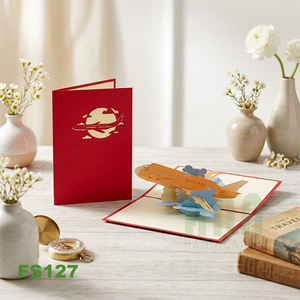 การ์ดป๊อปอัพสำหรับงานหัตถกรรมเครื่องบิน kirigami 3D กระดาษญี่ปุ่นพิมพ์ลายของขวัญของที่ระลึกอวยพรสำหรับวันเกิดและวันวาเลนไทน์ - Product Image 2