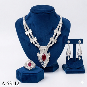 Gold Plated Zinc Alloy Zircon Heart Bridal Jewelry Set Necklace Earrings Ring Bracelet Snake Chain Trendy Traditional Wedding - Product Image 2