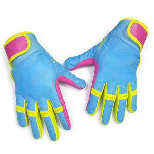 Guantes de bateo de béisbol y softbol de cuero genuino de alta calidad, puño corto, guantes de bateo de béisbol de Color azul rosa y amarillo - Product Image 4