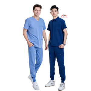 PROMOTION : Ensemble d'uniformes médicaux unisexes à col en V avec pantalon droit – Haut et pantalon de travail médical FMF – Faible MOQ - Product Image 3