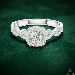 <b>925</b> Sterling <b>Silver</b> Cushion Cut Halo Moissanite Engagement <b>Ring</b> Twisted Pave Band Wedding <b>Ring</b> for Women - Product Image 1