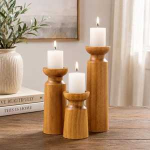 Ensemble de supports à bougies en bois, forme colonne, décoration d'intérieur, matériau en bois - Product Image 1