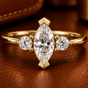 แหวนหมั้นเพชรทรงมาร์คีส์แบบมินิมอลลิสต์ ประดับเพชรแล็บโกรว์ 14K 18K ทองคำเหลือง 0.30 กะรัต รับสั่งทำ OEM ODM ขายส่ง - Product Image 1
