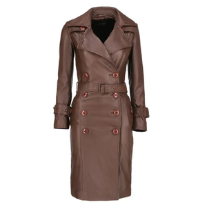 Manteau long en cuir de haute qualité pour femmes, coupe ample, style trench-coat, veste en cuir - Product Image 2