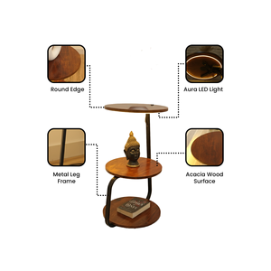 Mesita de Noche Moderna de Madera Maciza de Acacia con Luz LED |   Mesita de Noche Minimalista Premium con 3 Cajones para Dormitorio y Uso Hospitalario - Product Image 6