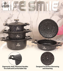 Ensemble de casseroles en granit titane de luxe antiadhésif avec poignées en bakélite résistantes à la chaleur, couvercle en métal économe en énergie, base compatible induction - Product Image 5