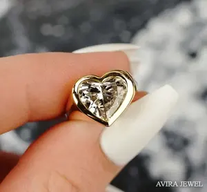 Anillo de Compromiso con Diamante Cultivado en Laboratorio de Primera Calidad, Corte Corazón, EF VVS VS 1 CT, Sin Níquel, Sin Plomo, para Mujer, Oro Sólido de 10k, 14k, 18k, para Novia - Product Image 1