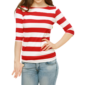 T-shirt décontracté à manches trois quarts rayé respirant pour femmes, toucher doux, fournisseur en gros - Product Image 2