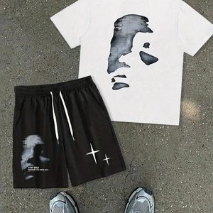 ชุดเสื้อยืดและกางเกงขาสั้นลำลองสำหรับผู้ชาย ลายพิมพ์แบบรีดร้อน ผ้าฝ้ายถักเนื้อนุ่ม ระบายอากาศได้ดี คอกลม ชุด 2 ชิ้น - Product Image 3