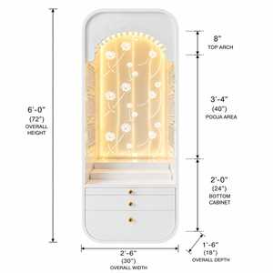 หิ้งบูชาไม้สีขาวสไตล์โมเดิร์น พร้อมไฟ LED ดีไซน์ดอกบัว ลิ้นชักเก็บของสุดหรู ทำจากไม้เนื้อแข็ง เหมาะสำหรับประกอบพิธีกรรมทางศาสนาในเทศกาลวิวาลี - Product Image 4
