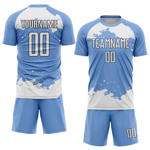 Conjunto de Uniforme de Fútbol Personalizado Azul Cielo y Blanco, Camiseta y Pantalones Cortos de Fútbol Sublimados - Product Image 6
