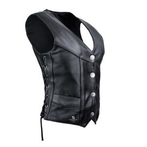 <b>Women</b> Leather Motorcycle Biker <b>Waistcoat</b> Slim Fit Vintage Vest Sleeveless Outerwear V Neck Pockets Windproof Casual Fashion - Product Image 3