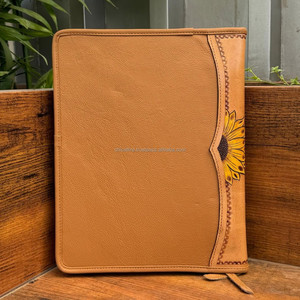 Nueva Carpeta de cartera de negocios de cuero mecanizada a mano, estuche organizador de documentos de cuero de vaca, carpetas de Padfolio de archivos con cremallera de cuero genuino - Product Image 5