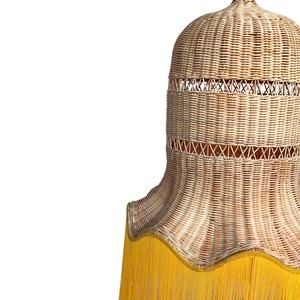 Earthy Brown Fringe <b>Wicker</b> Pendant <b>Light</b> Shade Tiered Bell Silhouette Rattan Lampshade Hanging <b>Ceiling</b> Cover - Product Image 5