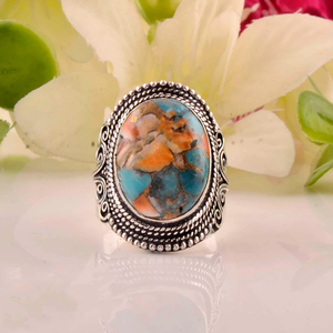 Bague de déclaration bohème en argent sterling 925 avec turquoise coquillage, faite à la main, pour femme, idéale pour les fêtes et les mariages - Product Image 4