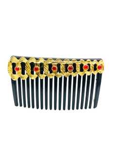 Peigne à cheveux vintage en acétate avec alliage plaqué or et strass rouges 13 CM Accessoire de mode de haute qualité - Product Image 3